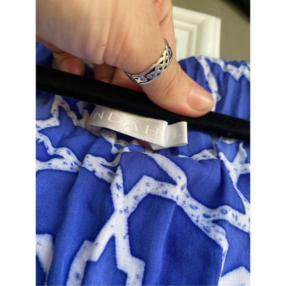 Indah Rinjani Draped Back Sun Dress BLUE Geometric Size Large, MSRP $132 - Picture 6 of 7